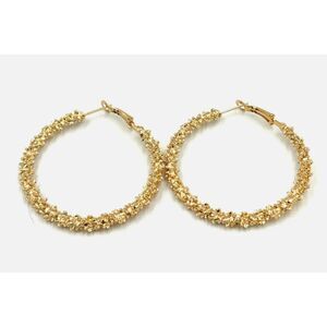 18k Gold Plated Chips Hoop Earrings Lever Closure About 2"
